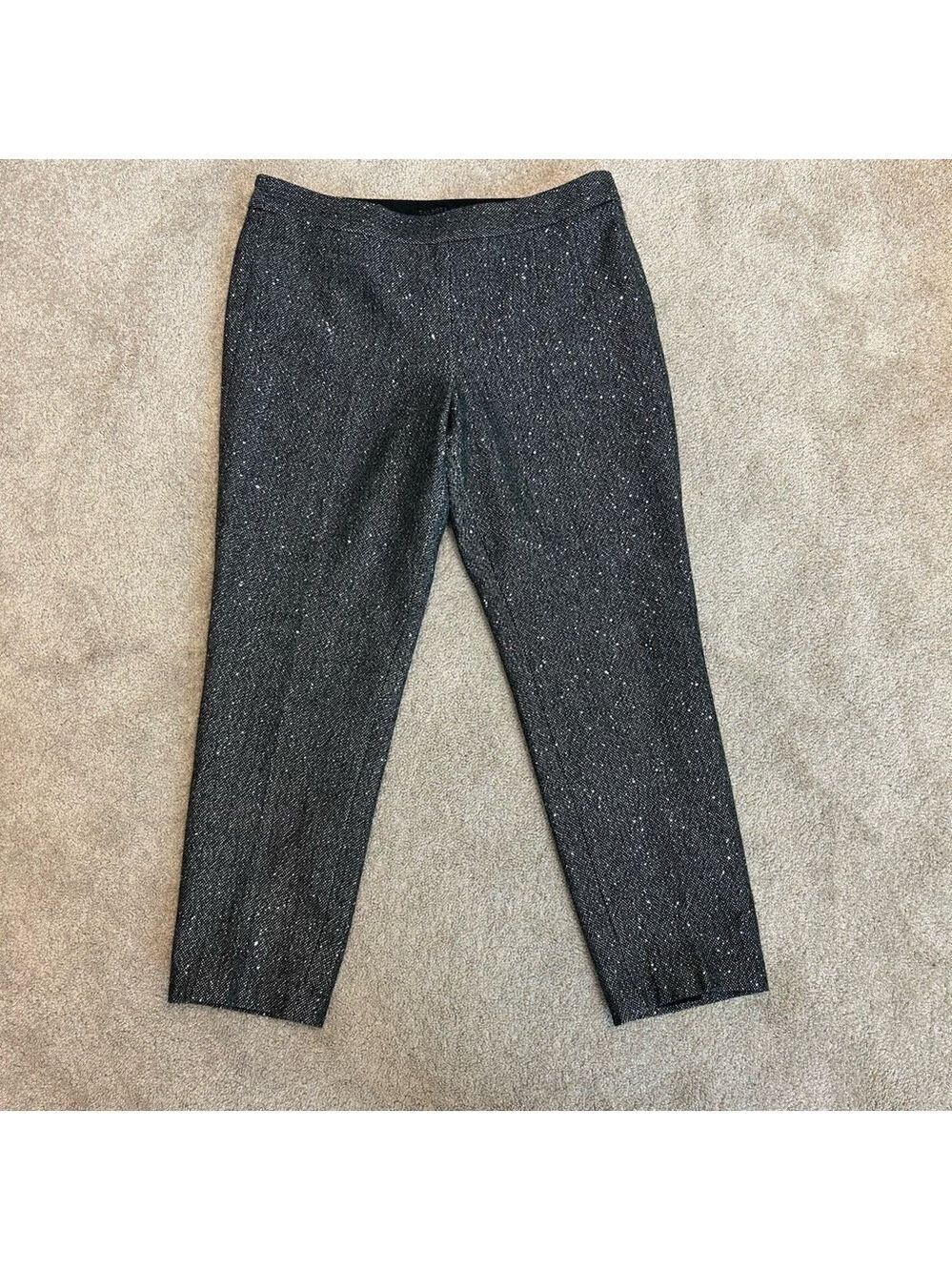 Talbots gray wool blend sequin embellished sparkly Herringbone ankle pants Sz 12